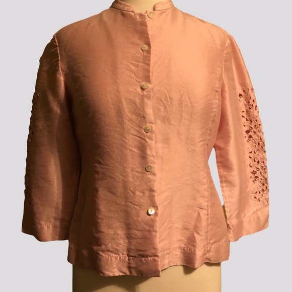 Soft Pink Silk Talbots Jacket Embroidered cutouts - Picture 2 of 8